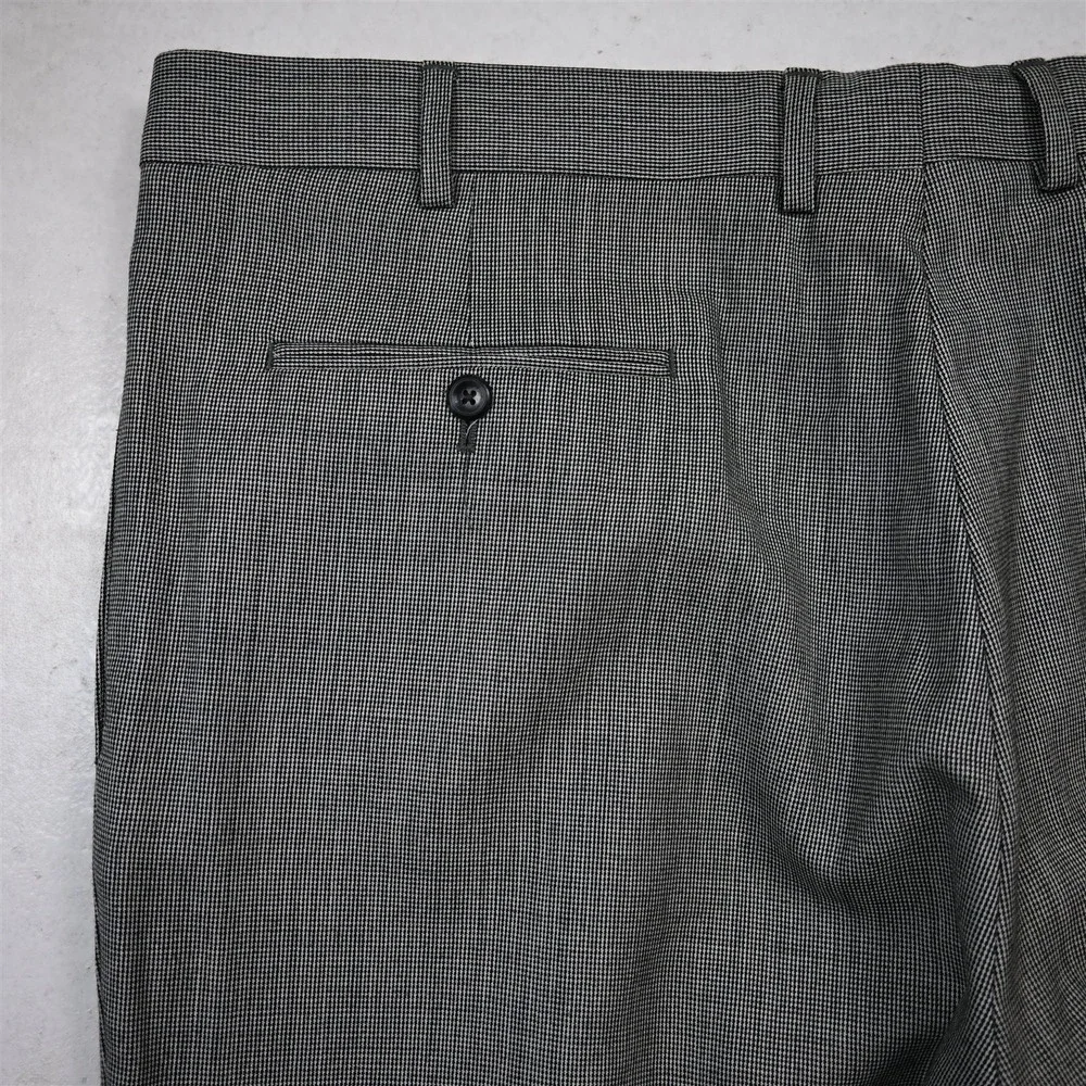 Jos A Bank 40x29 Gray Nailshead 100% Wool Pleated Executive Dress Mens Pants_8